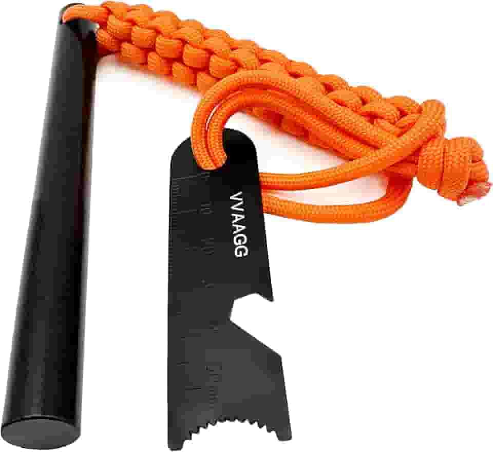 VVAAGG Kit de iniciante de fogo de pederneira e aço, Survivor, hastes de ferro de 9,5 cm e hastes de magnésio com alça de paracord