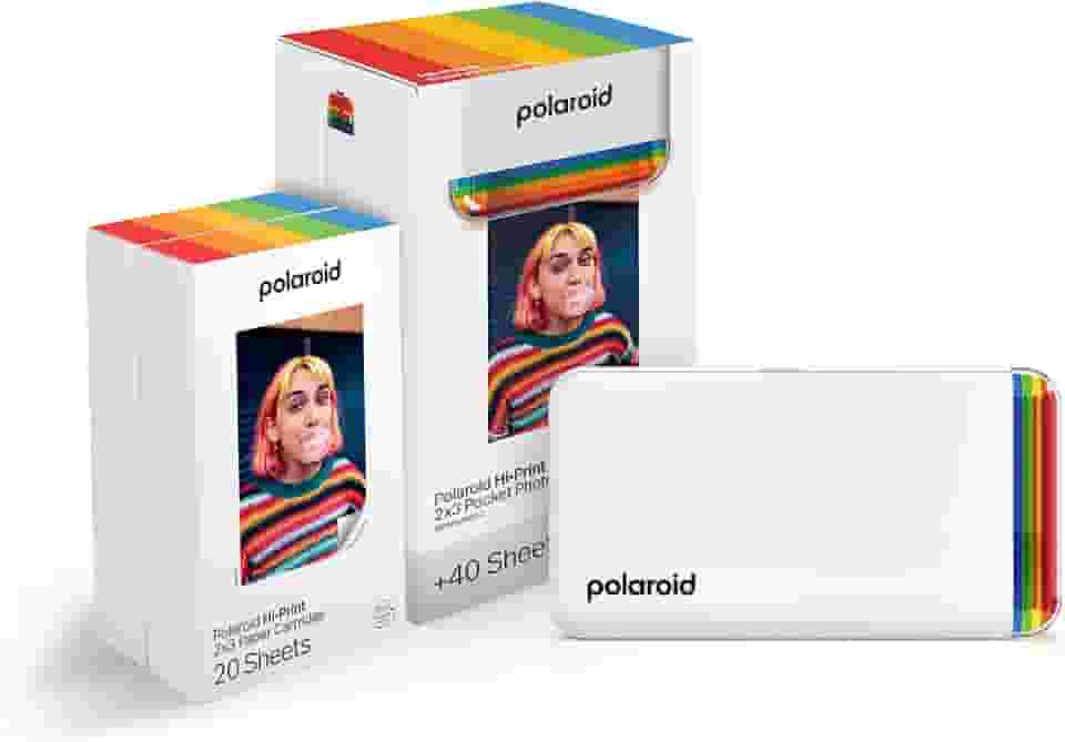 Polaroid Hi-Print + Pacote de papel – 2ª geração Bluetooth Connected 2x3 Pocket Photo Dye-Sub Printer - Impressora branca + 40 fotos (6438)