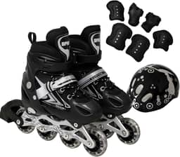 Patins Roller Inline 4 Rodas Skates Ajustavél com Roda Iluminada Jovens e Adultos, Para iniciantes, Uso Interno e Externo + Kit Completo com Capacete e Proteções