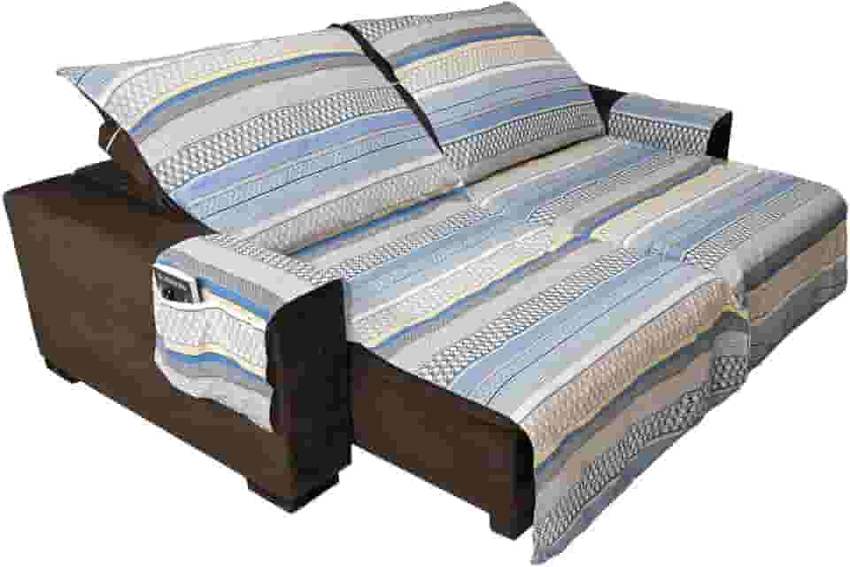 CAPA PROTETOR PARA SOFÁ RETRÁTIL DE DOIS ASSENTOS ESTAMPADO 1,80 METROS (Listrado (Azul))