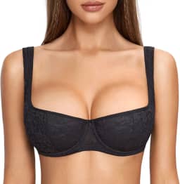 Sutiã Balconette Feminino Sexy Lace Demi Underwire Prateleira Plus Size Alças Largas Levemente Acolchoadas