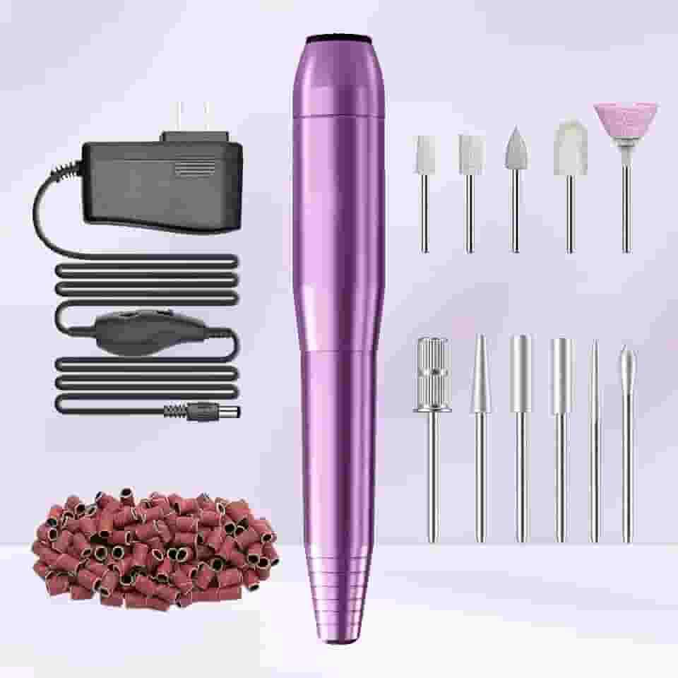Máquina de perfuração de unhas móvel USB Home Lite para iniciantes – Kit de lixa de unha portátil com 6 brocas e 50 faixas de lixamento para polimento doméstico de acrílico e gel, uso DIY, roxo