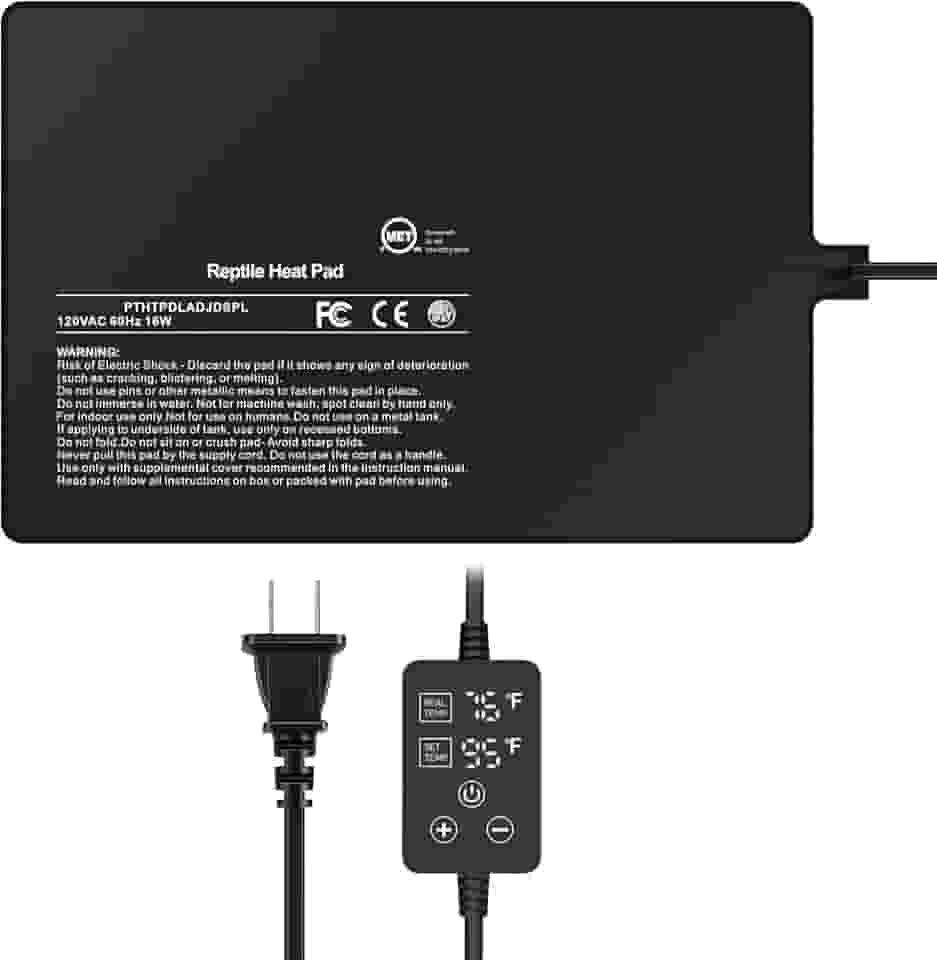 Simple Deluxe Almofada de aquecimento para répteis de 20 x 30 cm, 16 W, com termostato ajustável sob o tanque, tapete de aquecimento de terrário para tartarugas, lagartos, sapos e outros répteis