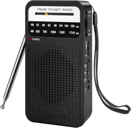 Rádio portátil AM FM com recepção de longo alcance, rádio transistor Goodes com alto-falante, conector de fone de ouvido, 2 pilhas AA, alto-falante alto, adequado para uso interno, externo e de