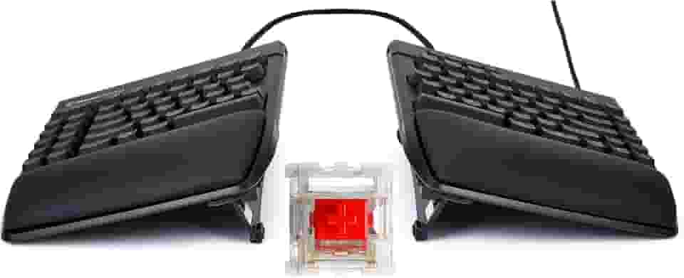 KINESIS Teclado mecânico dividido Freestyle Edge RGB Plus | Interruptores lineares Hotswap | RGB | Ergonômico | Kit de elevação incluído | Suporte de palma destacável | Totalmente programável | Teclas