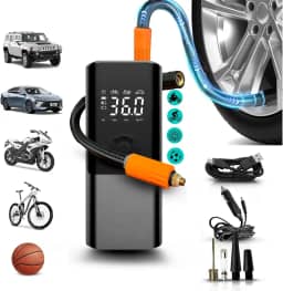 Bomba de Ar Portátil Digital 12v 120w - 180 PSI - 4500maH, para Carros, Motos, Bicicletas e Infláveis - Compressor de Ar Portátil com USB, USB Tipo C, Lanterna LED, Power Bank e Estojo de Transporte