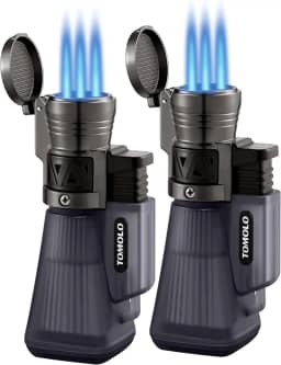 TOMOLO Isqueiro lanterna, pacote com 2 isqueiros recarregáveis de butano com 3 lanternas a jato, chama ajustável à prova de vento (sem combustível) (preto)