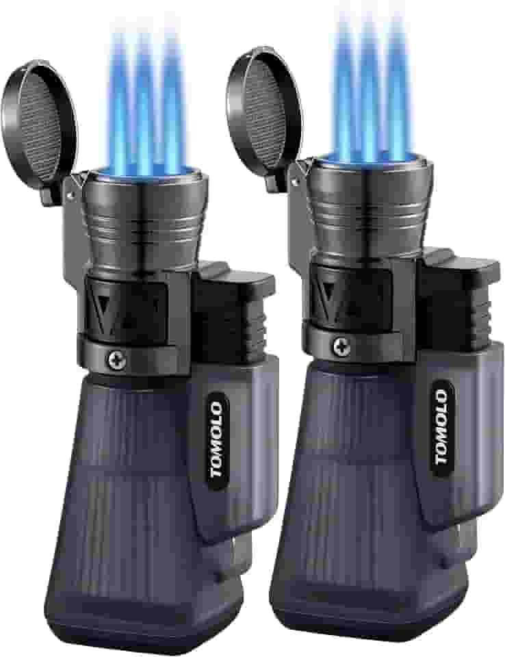 TOMOLO Isqueiro lanterna, pacote com 2 isqueiros recarregáveis de butano com 3 lanternas a jato, chama ajustável à prova de vento (sem combustível) (preto)