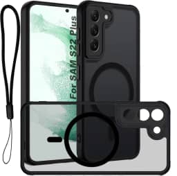 USTIYA Magnética Capa para Samsung Galaxy S22+ S22 Plus Case Matte Acrílico Uso Resistente Protetora de Câmera Capinha Acessórios para Celular com Cordão Preto FGCX