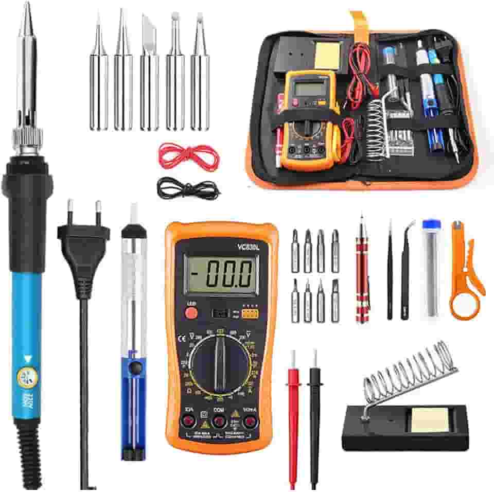 Ferro de Solda, 18 em 1 Kit de Ferro de Olda, Estação de Solda 220V com Multímetro Digital, Ferramenta de Soldagem de Temperatura Ajustável