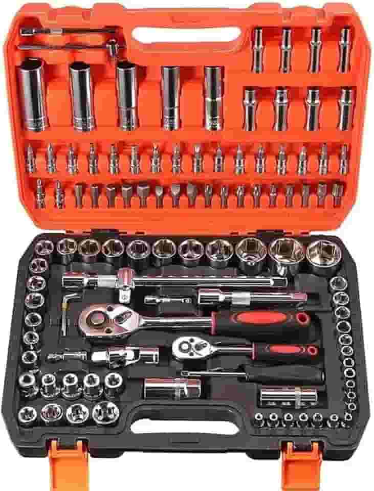 Jogo de Ferramentas Soquetes Caixa Ferramenta Sextavados 108 Peças CR-V com Maleta Profissional