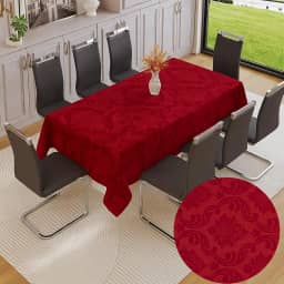 Toalha De Mesa Jacquard Jantar Festa Decoração Tecido Texturizado Dona Delicada Impermeável (VERMELHO - 8 LUGARES - 2,50m x 1,40m)