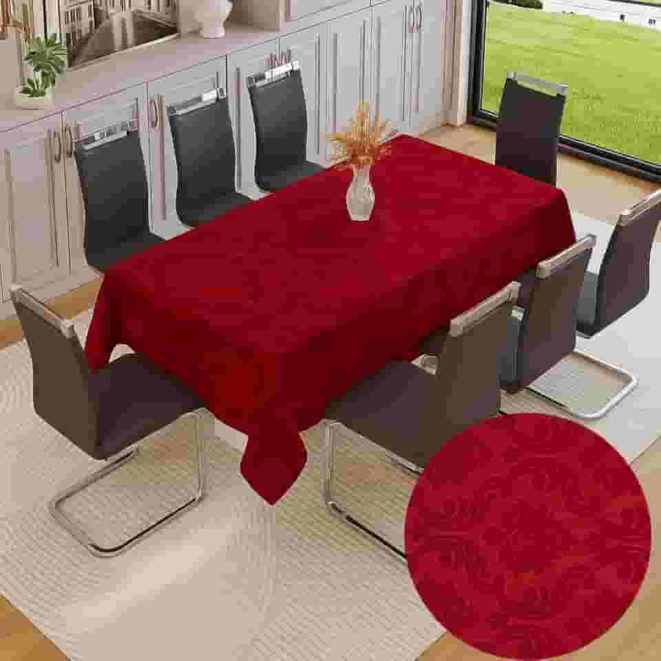 Toalha De Mesa Jacquard Jantar Festa Decoração Tecido Texturizado Dona Delicada Impermeável (VERMELHO - 8 LUGARES - 2,50m x 1,40m)