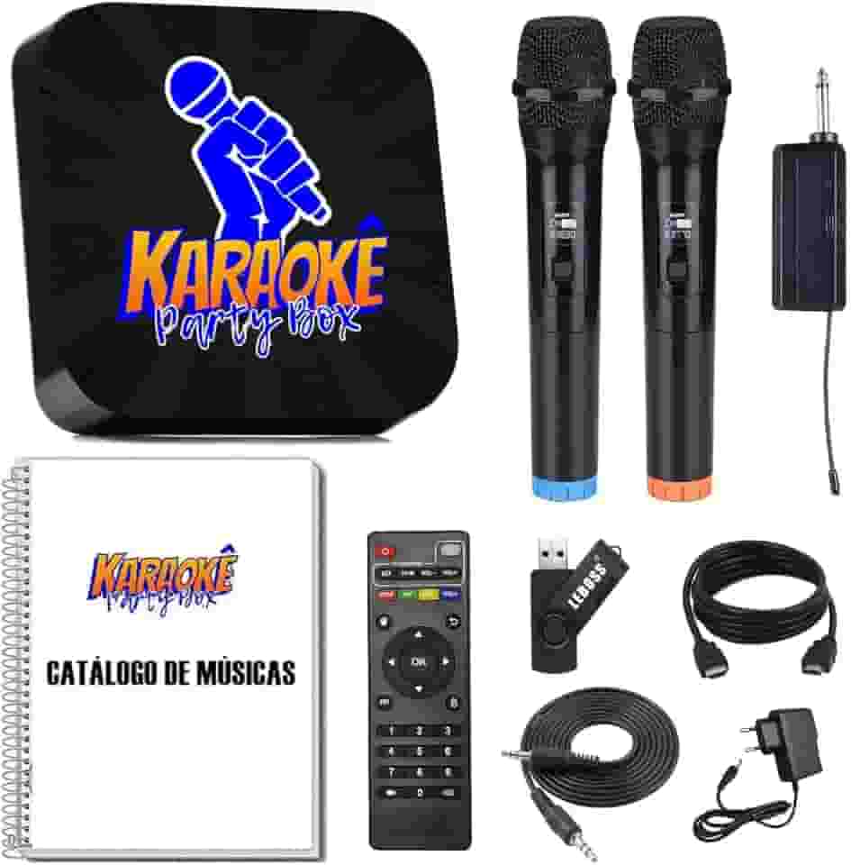 Karaoke Party Box Profissional +2 Microfones Sem Fio +de 2000 Músicas +Catalogo Encadernado (Com Pontuação) (Não Precisa de Internet) ORIGINAL