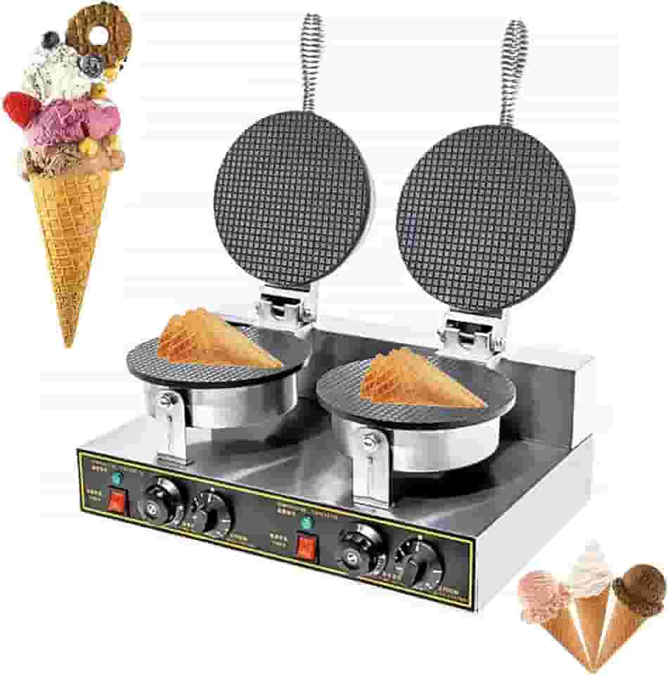 MáQuina EléTrica De Casquinha De Sorvete, MáQuina De Casquinha Crocante Com Aquecimento De Dupla Face, Massa Antiaderente/FáCil De Limpar, (50~250°C / 0-5 Minutos),Doublehead