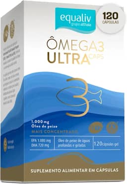 EQUALIV - Ômega 3 Ultra Caps - Suplemento Alimentar Concentrado à Base de Óleo de Peixe - Rico em Vitamina E - Sem Glúten - 120 Cápsulas em Gel, 1000mg