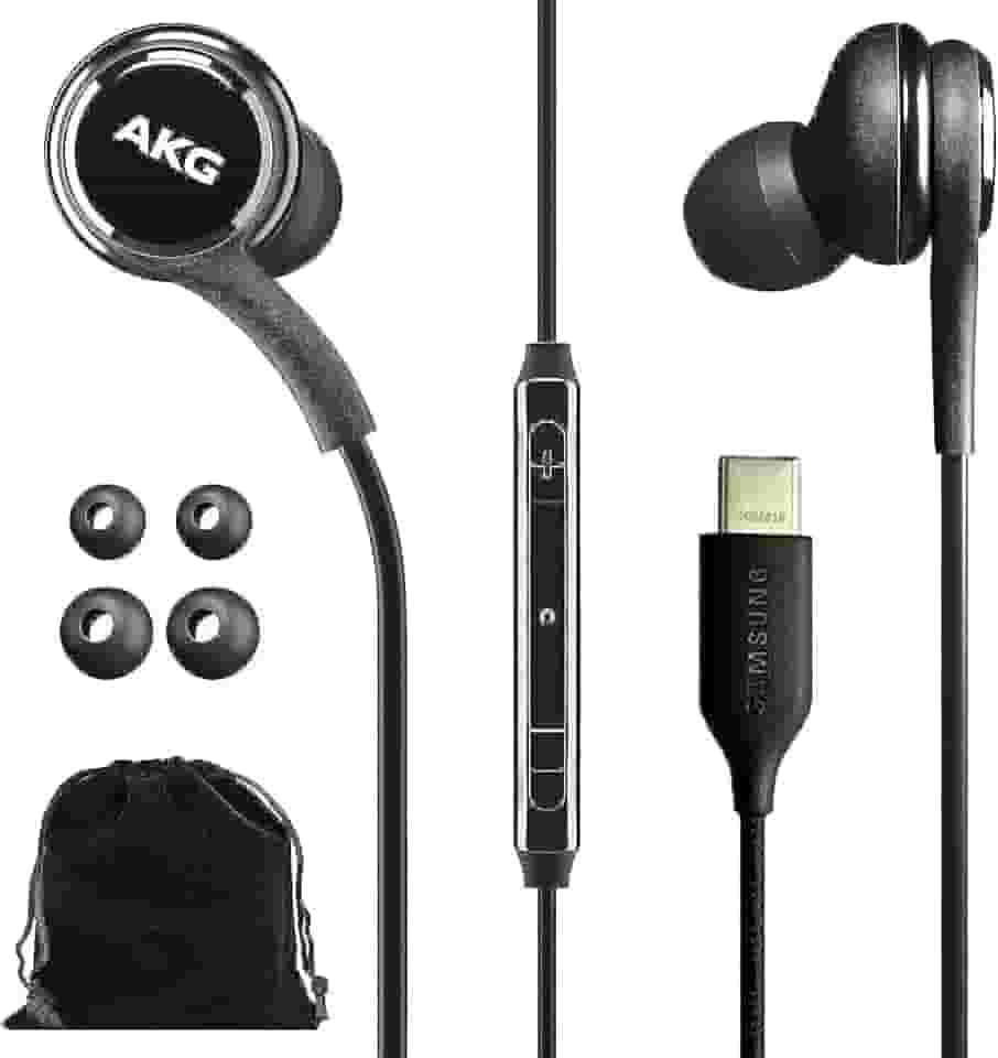 Samsung AKG Fones de ouvido intra-auriculares originais USB tipo C com controle remoto e microfone para música, chamadas telefônicas, trabalho - Isolamento de ruído profundo graves, inclui bolsa de