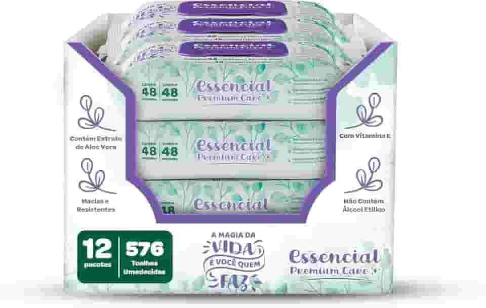 KIT LENÇO UMEDECIDO ADULTO 12 PACOTES 48fls - Essencial Premium Care