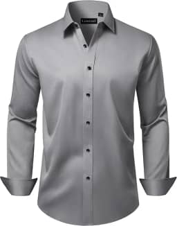 Camisa social masculina de manga comprida, elástica, sem rugas, para casamento, formal, negócios, com botões