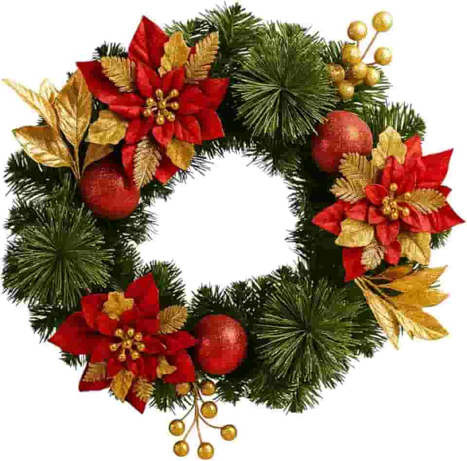 Guirlanda de Natal com Enfeites Flores 40cm Decoração Luxo (Vermelha e Dourada)