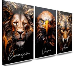 Kit 3 Quadro Decorativo Sala Quarto Leão Águia Lobo Motivacional Disciplina Foco Execução (16)