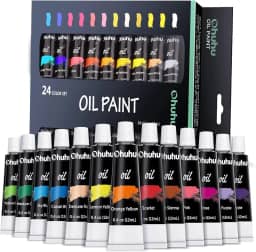 Ohuhu Conjunto de tinta a óleo, 24 cores à base de óleo, conjunto de pintura a óleo de artistas, 12 ml x 24 tubos, ótimo presente de volta às aulas para o dia das mães ideal