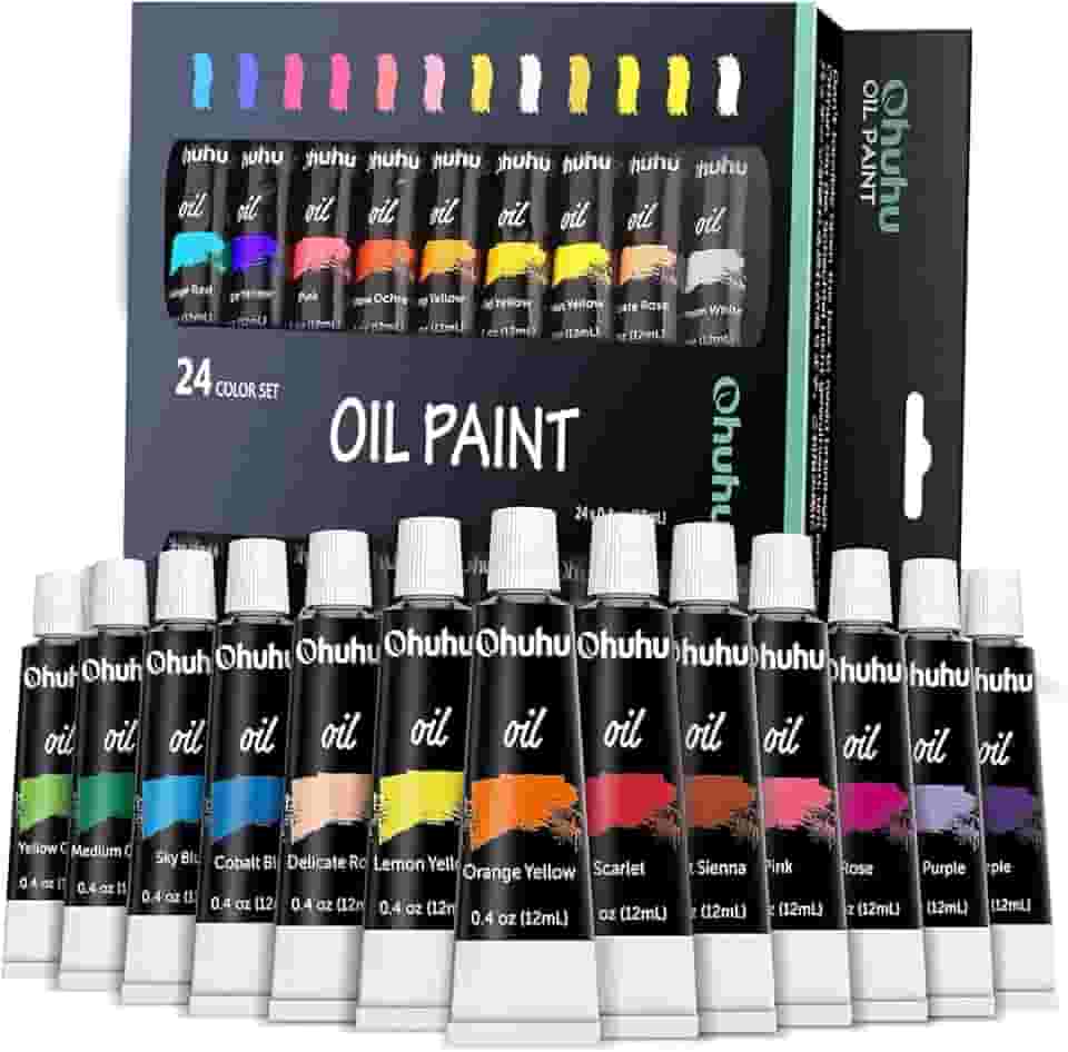 Ohuhu Conjunto de tinta a óleo, 24 cores à base de óleo, conjunto de pintura a óleo de artistas, 12 ml x 24 tubos, ótimo presente de volta às aulas para o dia das mães ideal