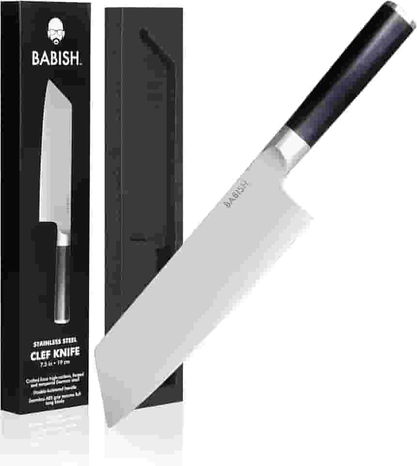 Babish Talheres de aço alemão de alto carbono 1.4116, faca de cozinha de 19 cm Clef (cutelo + Chef), faca de destaque de boa limpeza de 2022