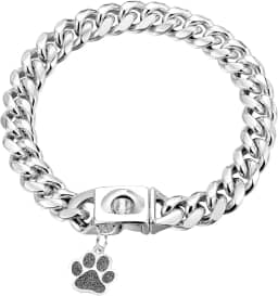 Coleira de corrente para cães de aço inoxidável coleira de cachorro 10 mm elos cubanos, corrente de metal com fivela de encaixe, etiqueta para cachorros, pequenos, médios e grandes (45,7 cm)