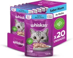 Pack Ração Úmida Whiskas Sachê Atum ao Molho para Gatos Adultos 85 g - 20 unidades