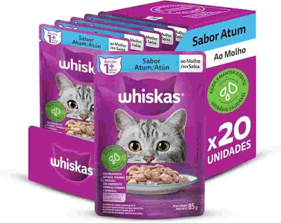 Pack Ração Úmida Whiskas Sachê Atum ao Molho para Gatos Adultos 85 g - 20 unidades