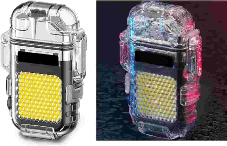 Jnfire Isqueiro 3 em 1, à prova d'água, recarregável, multifuncional, arco duplo, isqueiros elétricos à prova de vento de plasma para atividades ao ar livre, acampamento, caminhada