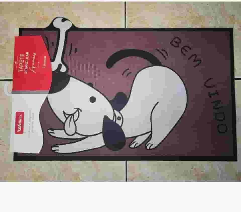 Tapete Capacho Pet 60x40cm Bem-Vindo Antiderrapante Estampa Gato Panda Urso – Entrada Cozinha Porta Sala Decorativo Lavável (Cachorro)