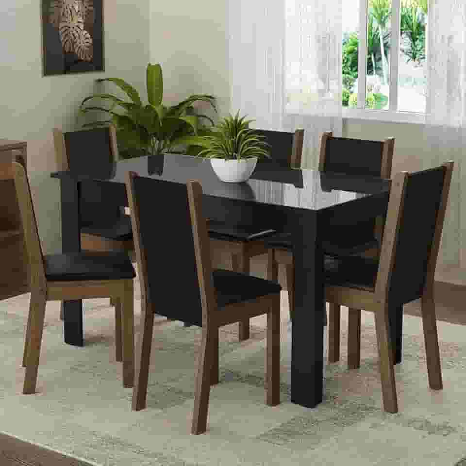 Conjunto Sala de Jantar Mesa Tampo de Vidro 6 Cadeiras Heloísa Madesa