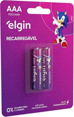 Pilha Recarregável Ni-MH AAA-900mAh blister com 2 pilhas, Elgin, Baterias, 82168