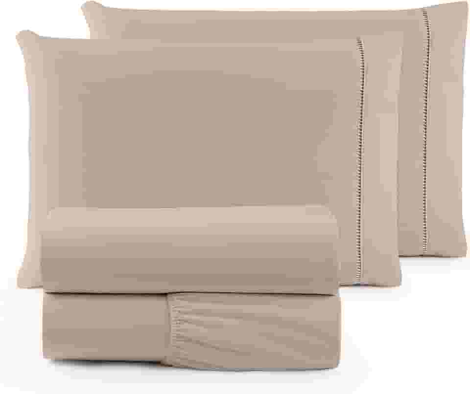 Jogo de Lençol SOLTEIRO 3 Peças 400 Fios Lençol de Cima Ponto Palito Toque de Pessego Lençol com Elastico e Com Fronha (CAQUI, SOLTEIRO 3 PEÇAS)