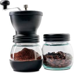 Moedor de Café Manual com Ajuste de Moagem, Recipientes de Vidro Duplos, Manivela Ergonômica, Construção Durável, para Café Expresso e Prensa Francesa