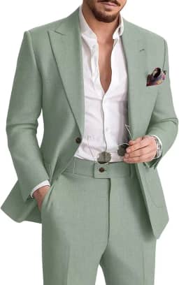 Terno masculino de linho casual de 2 peças para homens verão praia noivo terno de casamento conjunto de calça blazer de linho