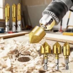 Conjunto de 6 brocas escareadoras, kit de ferramentas de chanfro de 5 flautas de haste sextavada de 1/10.2 cm, brocas de ângulo de 90 graus para marcenaria, compatível com sistema de troca rápida de 6