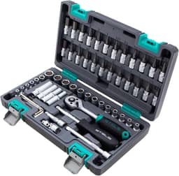 Stels Jogo de Ferramentas 57 Peças 1/4" - Aço Cromo Vanádio - Catraca 72 Dentes + Acessórios - Caixa Plástica Resistente - Ideal para Mecânica e Reparos Domésticos