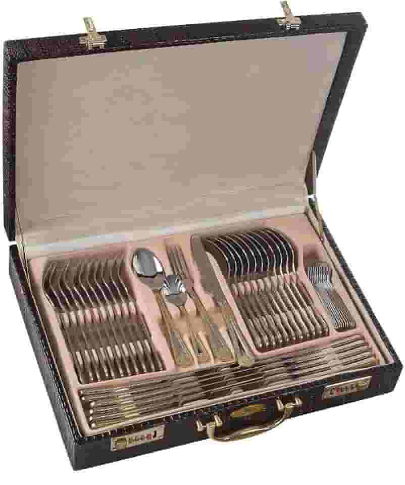 Faqueiro Inox Luxo 84 Peças Dourado com Maleta