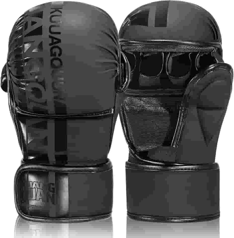 Luvas de MMA, Luvas de Sparring para Artes Marciais, Palma Aberta, Material PU Premium com Proteção EVA, Preto
