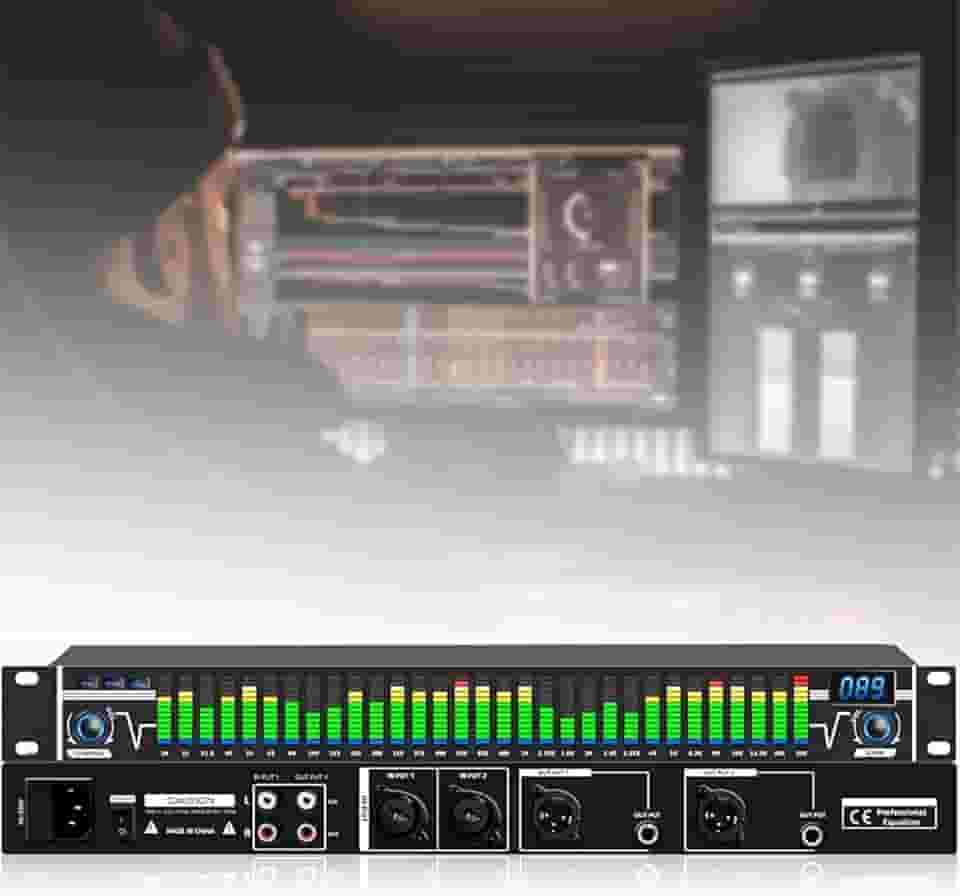 Equalizador gráfico estéreo de 31 bandas, equalizador digital de áudio, equalizadores profissionais de sistema de som profissional, 10 efeitos predefinidos, para estúdio de gravação