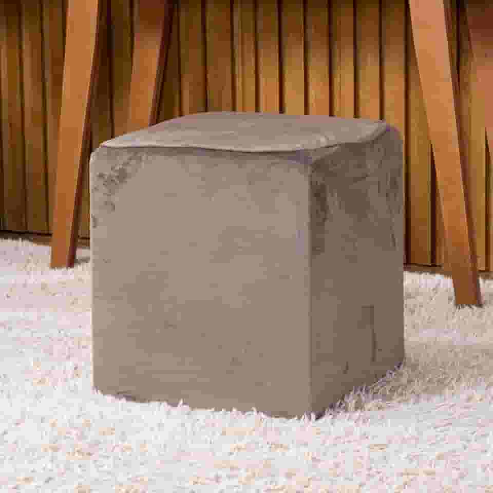 Capa de Puff Quadrado Avulsa Lisa Ajustável com Elástico - Tecido Veludo Suede Decoração Banquinho Luxo Para Sala Quarto Pufe Banco Protetor Banqueta Centro (Taupe)