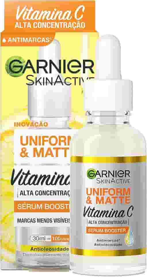 Garnier Uniform & Matte Sérum Facial Antimarcas Vitamina C, Niacinamida e Ácido Salicílico, Reduz Marcas Visivelmente, Controla Oleosidade, Efeito Matte, Hidrata e Uniformiza a Pele, 30ml