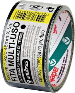 Adelbras Silver Tape Fita Adesiva Reforçada Multiuso de Tecido, Preto, 48 mm x 5 m