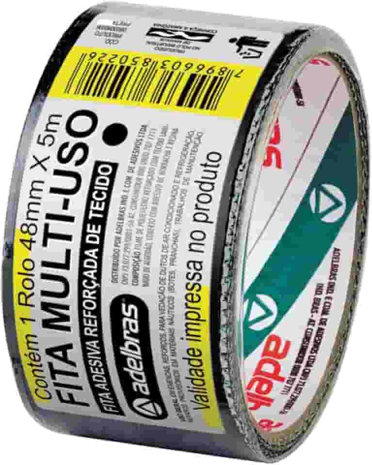 Adelbras Silver Tape Fita Adesiva Reforçada Multiuso de Tecido, Preto, 48 mm x 5 m