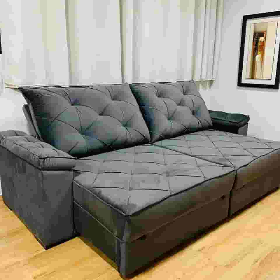 Sofá Modelo Everest Retrátil Com Molas Ensacadas 2,30m Cinza