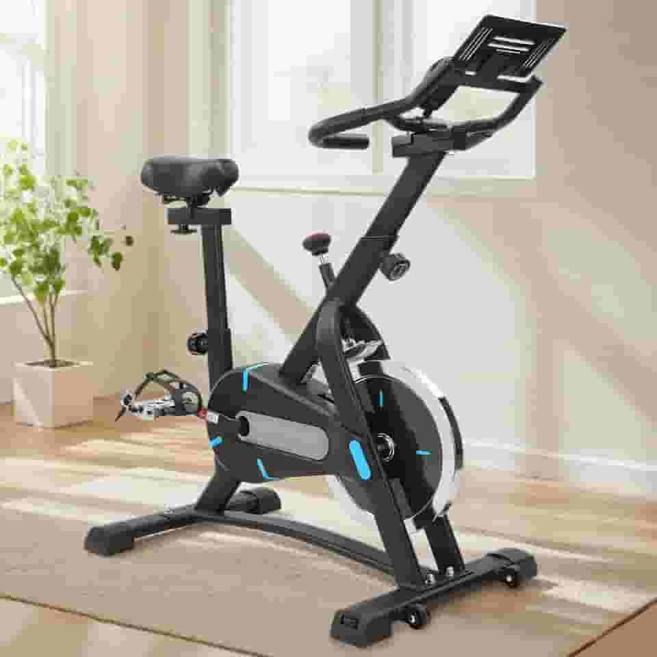 Bicicleta Ergométrica Spinning para Casa, Silenciosa, Roda de Inércia de 5kg, Ajuste de Resistência, Monitor Digital, Suporte para Celular, até 120kg
