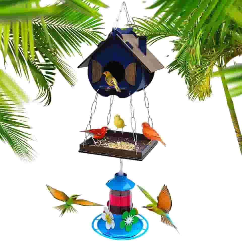 Casinha De Passarinhos Comedouro Bebedouro Para Beija-flores Livres (Azul Egípcio)